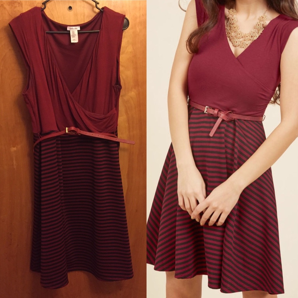 ModCloth Blues Enthusiast A-Line dress with belt